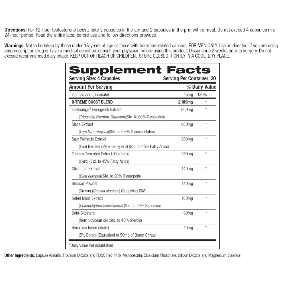 Bioxgenic 12 Hour X Treme Supplement Facts