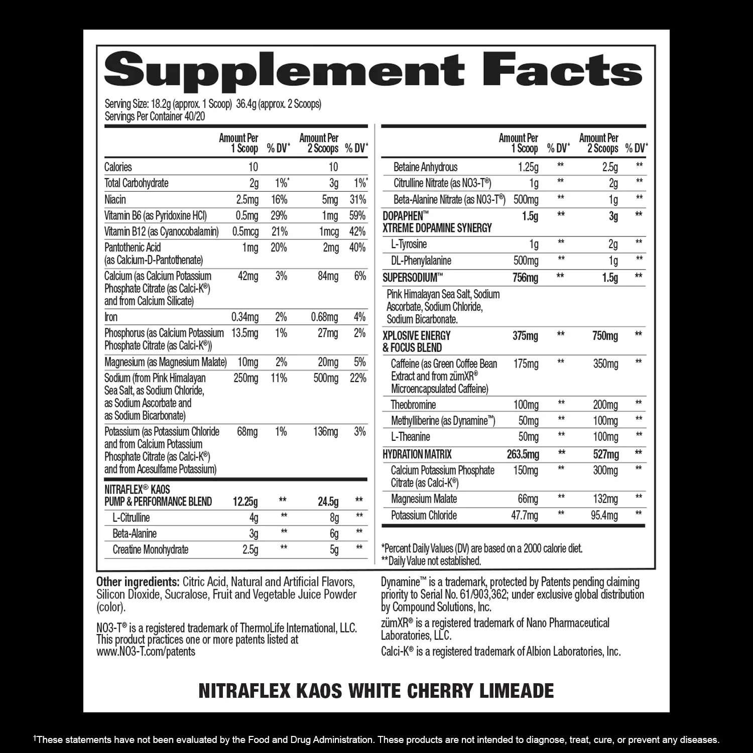 GAT Nitraflex KAOS Supp Facts