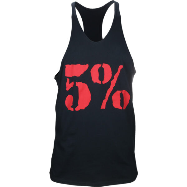 5% Nutrition Black Stringer Tank With Red Lettering
