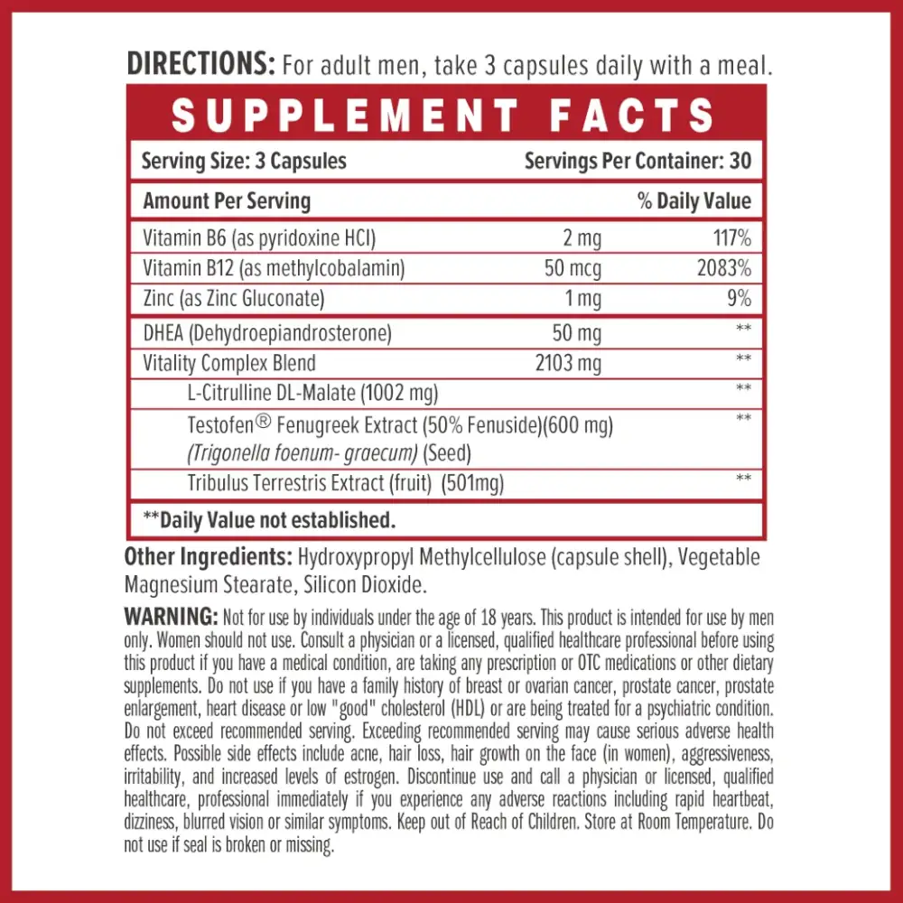 Vitamin World Testosterone Support Supp Facts