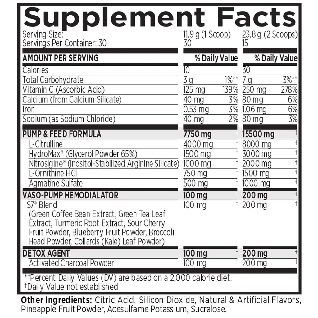 MRI NO2 Black Muscle Pump Powder Supplement Facts