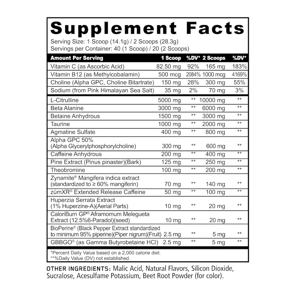 Panda Supplements Pandamic Extreme Pre-Workout Scorpion Venom (Sour Pink Lemonade) Supp Facts