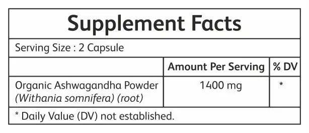 Golden Himalayan Organic Ashwagandha Capsules Supp Facts
