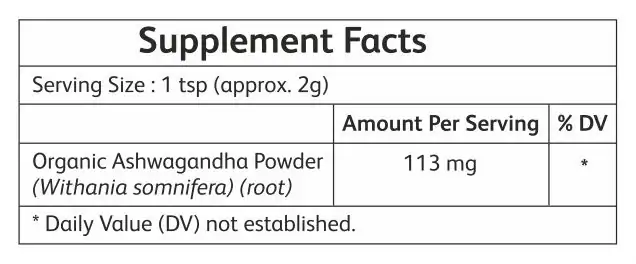 Golden Himalayan Organic Ashwagandha Powder Supp Facts