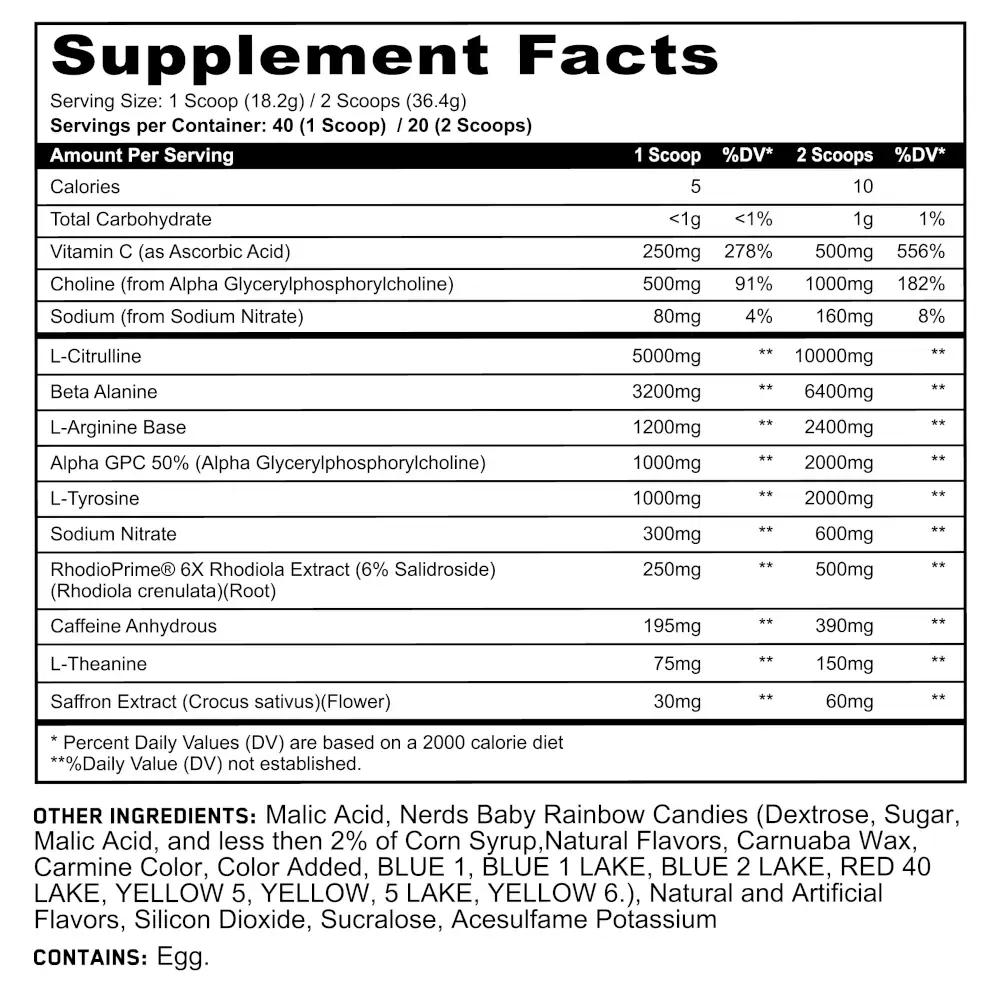 Panda x HTLT Alter Ego Pre-Workout Supp Facts