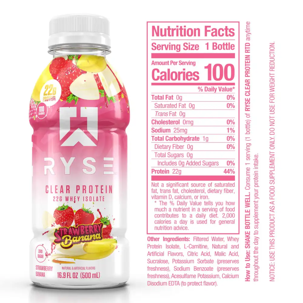 Ryse Clear RTD - Whey Protein Isolate Supp Facts