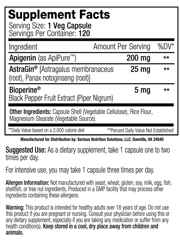 SNS Apigenin XT Supp Facts